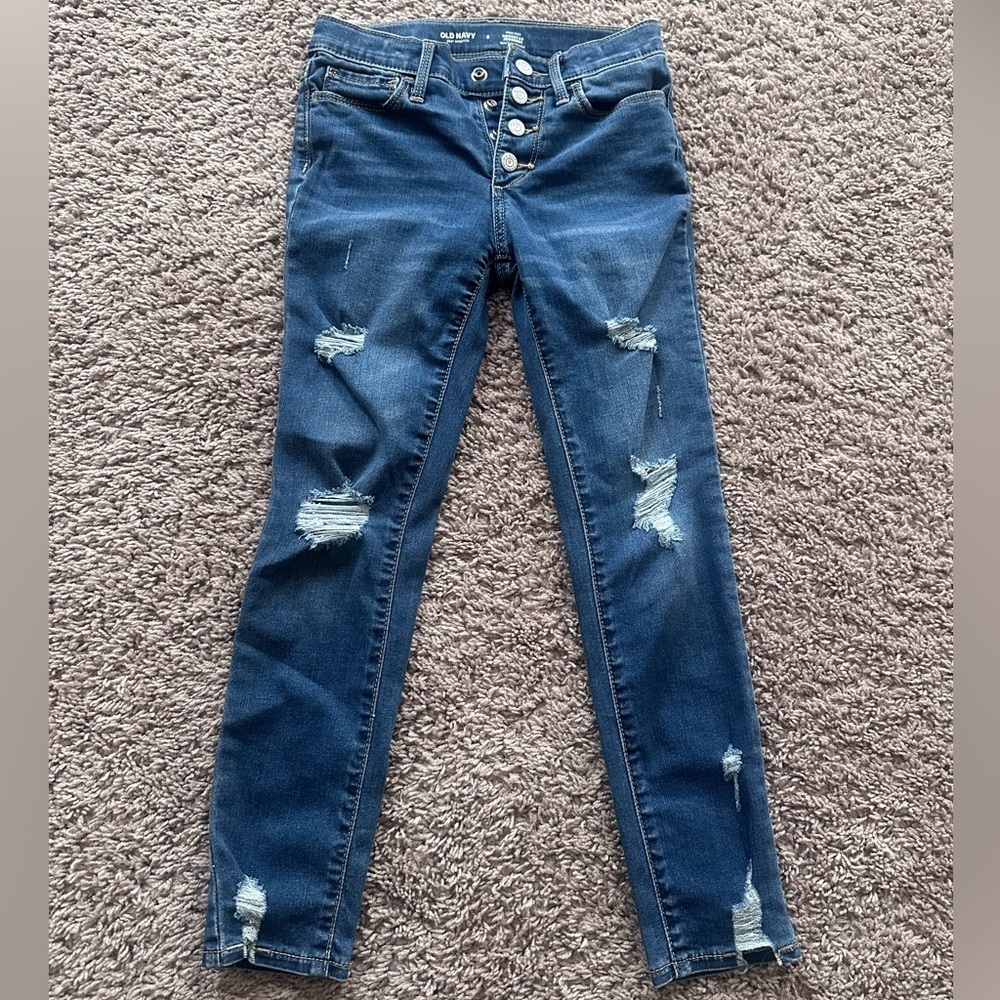 Gently Used Old Navy Blue Distressed Skinny Jeans